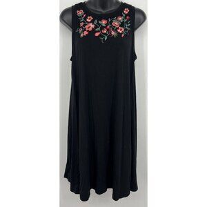 Ann Taylor Loft Women Shift Tunic Dress Small S Black Sleeveless Embroidery New